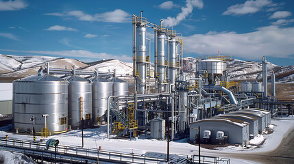 Obraz premium Ethanol Production Facility in Snowy Landscape