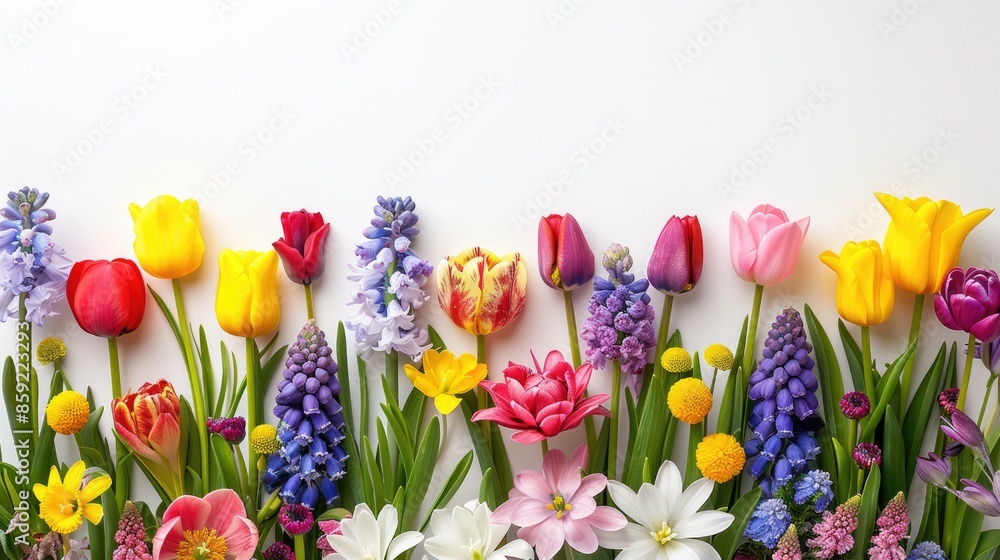 Poster a colorful bouquet of flowers with a white background. the flowers are arranged in a way that they a