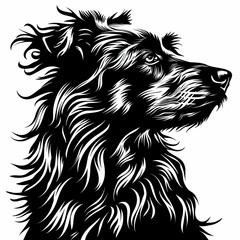 Obraz premium A black and white drawing of a dog looking up