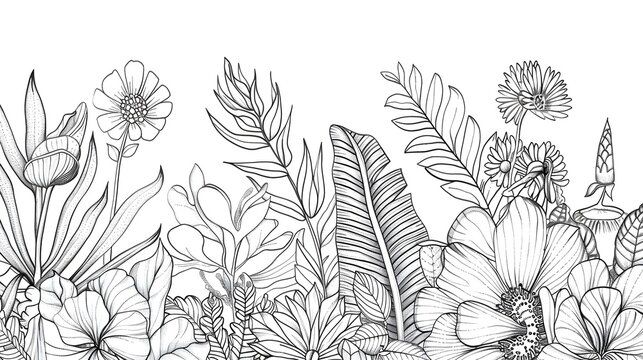 Relaxing Botanical Scene for Adult Coloring Book