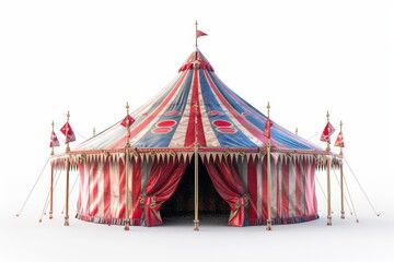 Red And Blue Striped Circus Tent On A White Background