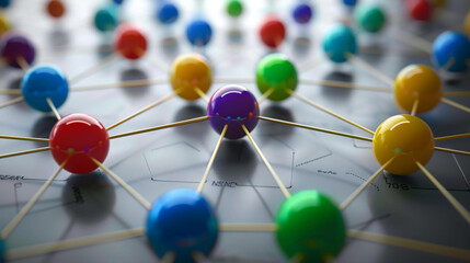 Technology background, networks connected between nodes, cables connect artificial neural structures, networks and communication.