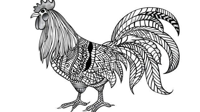 rooster zentangle vector line art coloring page white background
