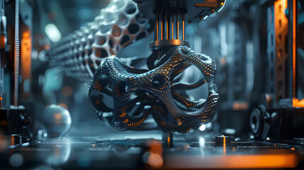 Robot assembling parts on a machine in a factory