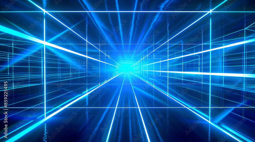 Aufkleber 3d retro neon blue abstract background with laser lines and light flashes. synthwave grid videogame 