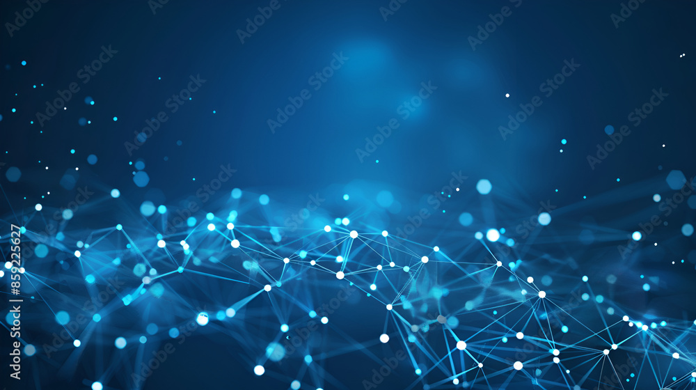 Aufkleber blockchain network - abstract connected dots on bright blue background. internet connection, abstrac