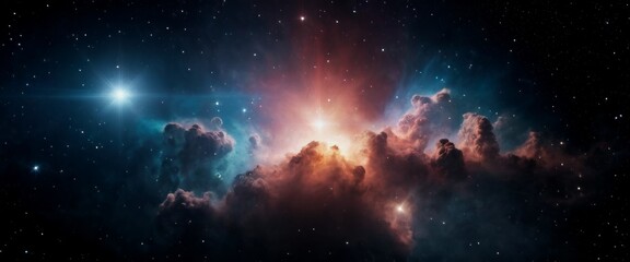 Fototapeta premium Starlight shining through a nebula cloud illuminating its