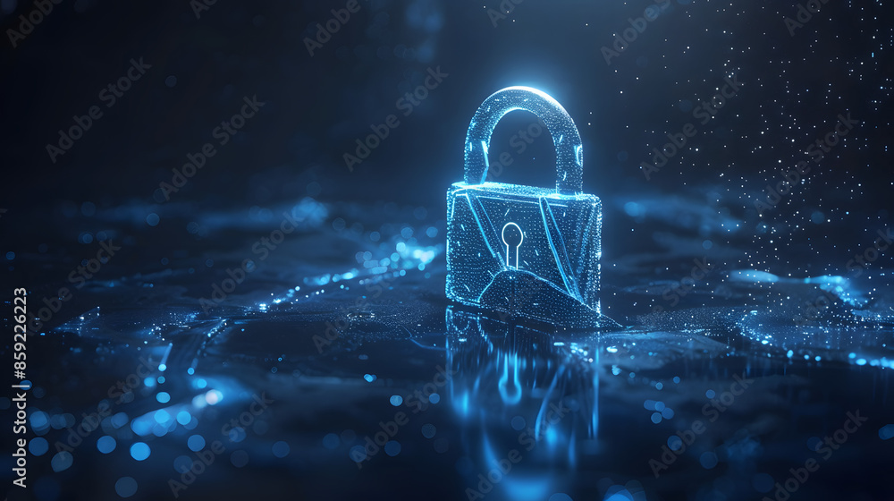 Aufkleber digital padlock for computing system on dark blue background, cyber security technology for fraud pr