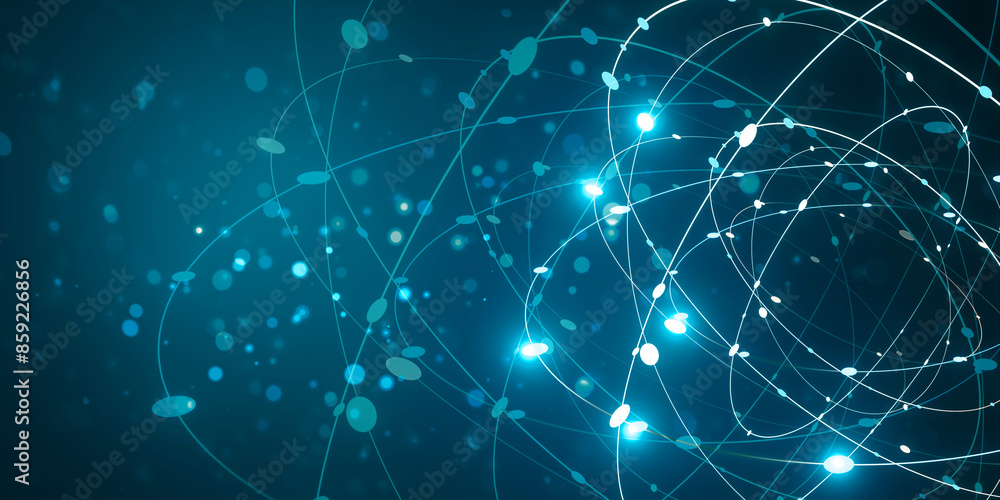 Poster abstract network connections on a blue background, presenting a modern technology concept, suitable 