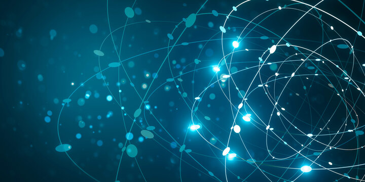 Abstract network connections on a blue background, presenting a modern technology concept, suitable as a banner with copyspace. 3D Rendering