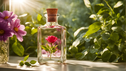 Flower decoration beauty cosmetics in transparent perfume glass bottle
