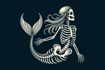 Papier peint photo Sirène Mermaid skeleton.  Vintage retro engraving illustration. Black icon, isolated elemen. print, tattoo  © Victoria