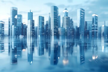 Fototapeta premium Modern city skyline with skyscrappers and reflection created with Generative AI