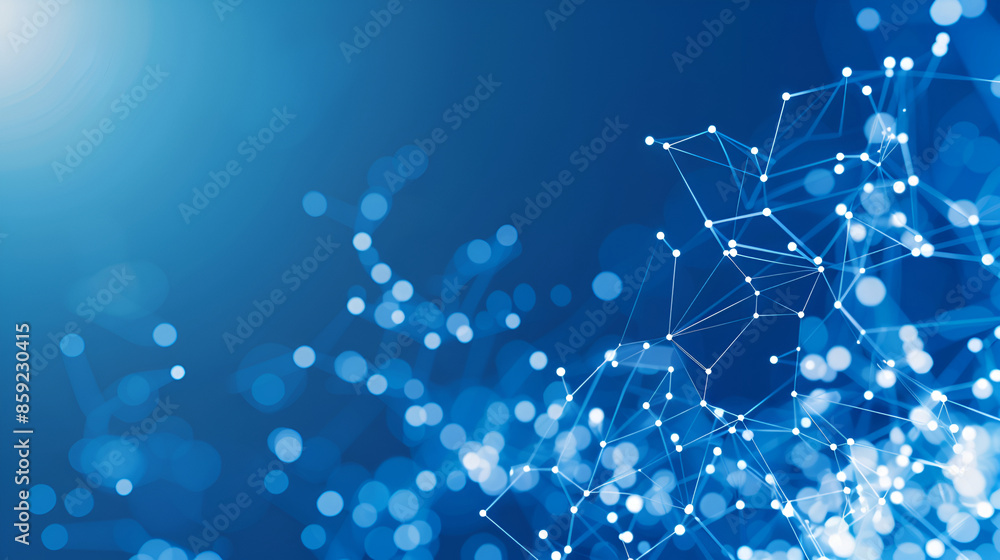 Aufkleber blockchain network - abstract connected dots on bright blue background. internet connection, abstrac