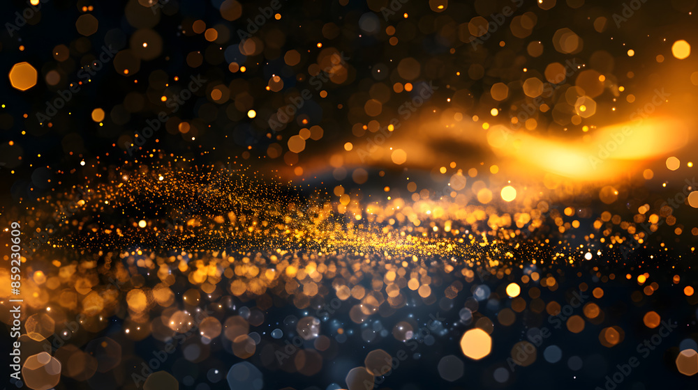 Aufkleber golden christmas glittering particles with bokeh for a holiday on black background sparks particles 