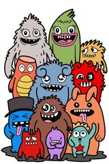 Hand-drawn illustrations, monsters doodle, Hand Drawn cartoon monster illustration,Cartoon crowd doodle hand-drawn Doodle style.