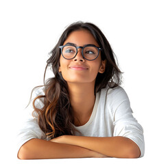 Obraz premium Happy young woman sitting at his desk on isolated transparent background