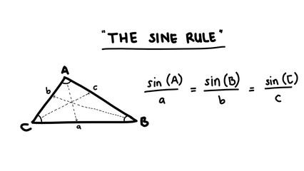 Handwriting mathematics formula about the law of sine. Trigonometry equation.