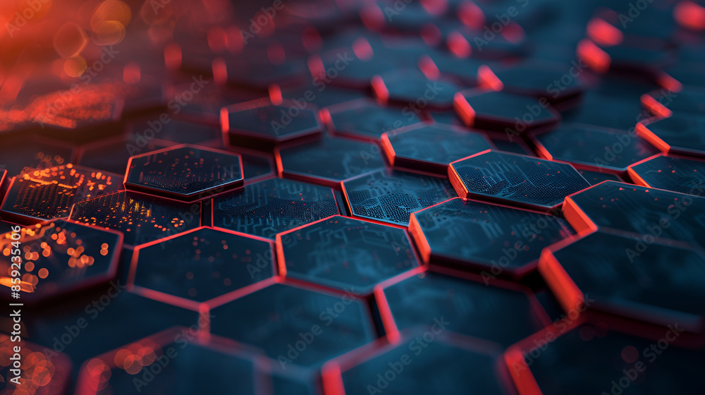 Poster dark blue stretch of led lights futuristic technology background,abstract 3d rendering of hexagons b