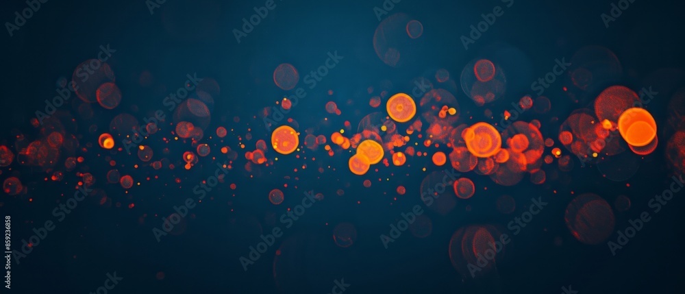 Poster abstract bokeh background with orange and red lights against a dark blue background