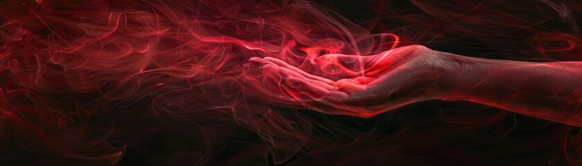 Obraz premium Red Smoke Encircling Open Palm