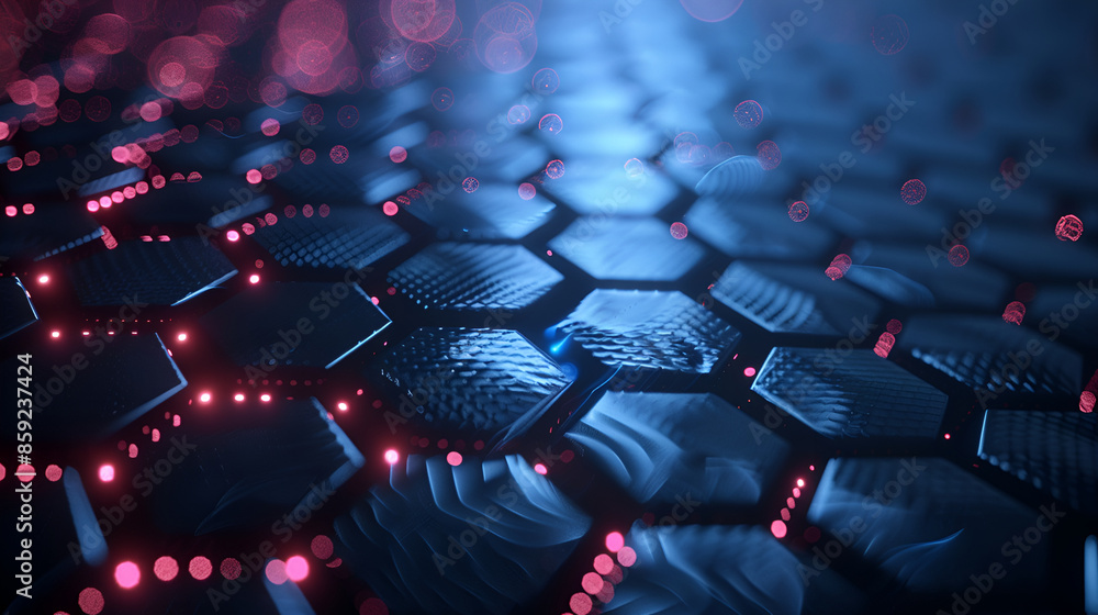 Poster dark blue stretch of led lights futuristic technology background,abstract 3d rendering of hexagons b