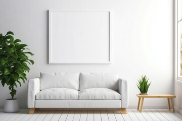 Cozy home interior featuring a blank frame