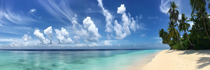 bright sunny beach with palm tree
