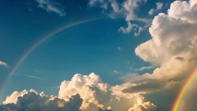 Rainbow in the sky over the clouds landscape clear weather horizon colourful full hd 4k video download