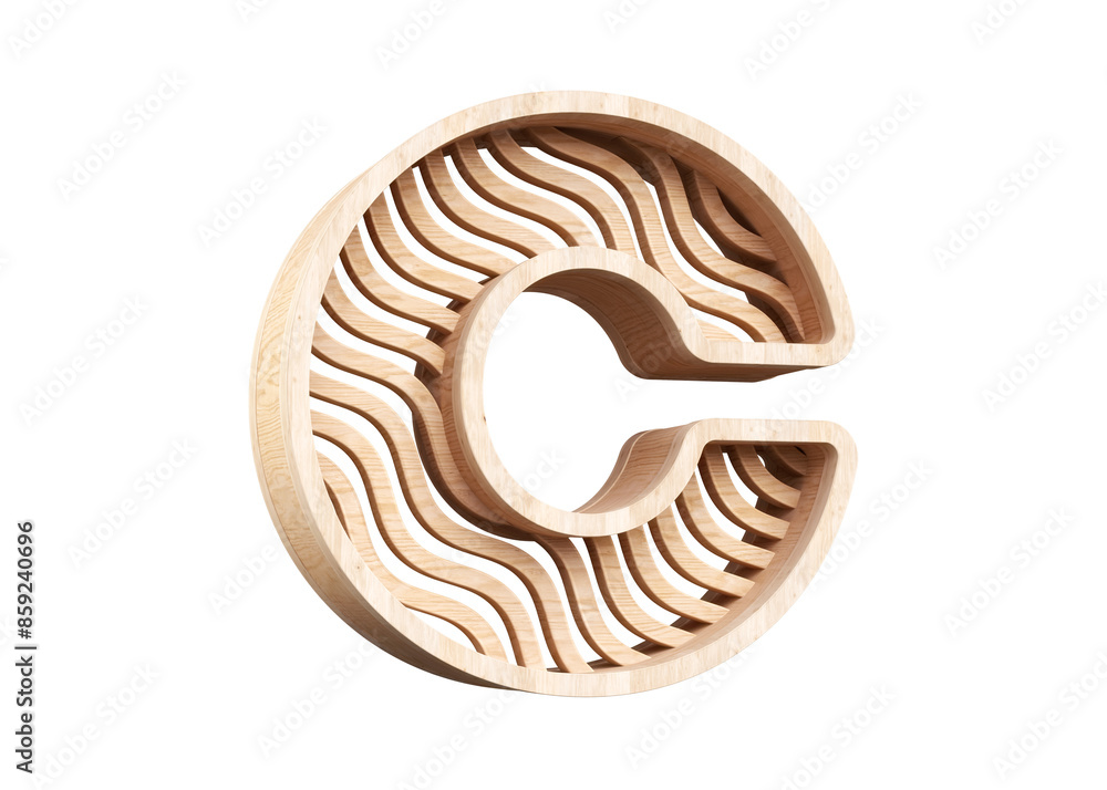 Poster light wood alphabet letter c with wavy line pattern. highly detailed 3d rendering typography suitabl