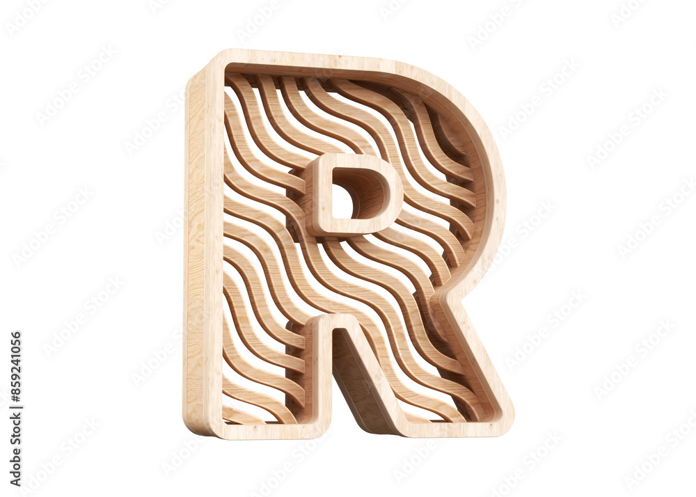 Aufkleber light wood alphabet letter r with a wavy line pattern. realistic design great for headers, posters, 