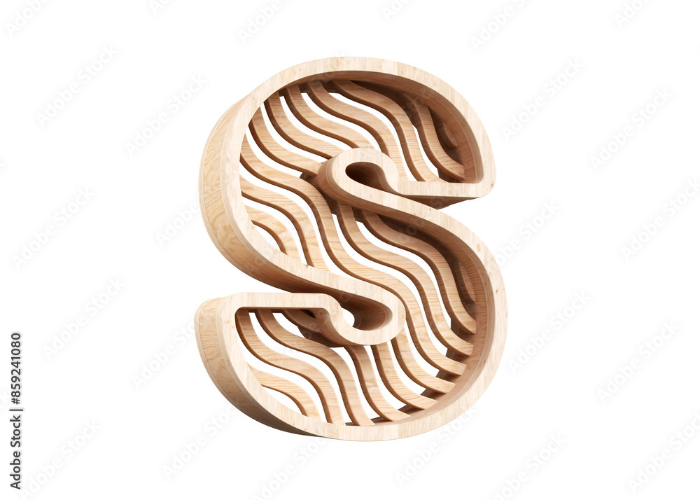 Poster pine wood letters character s with wavy line pattern. highly detailed 3d rendering typography suitab