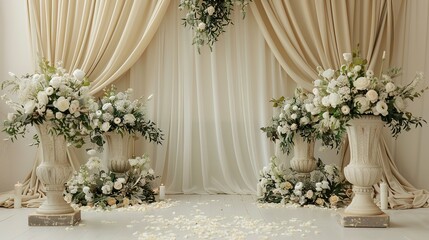 Wedding Ceremony Decor with White Flowers and Drapes