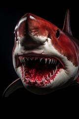 Mystic portrait of Great White Shark, copy space on right side, Anger, Menacing, Headshot, Close-up View