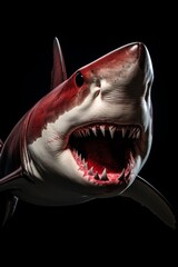 Mystic portrait of Great White Shark, copy space on right side, Anger, Menacing, Headshot, Close-up View