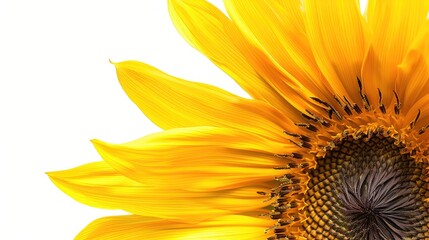 Obraz premium Close-up of sunflower petals and center on a pristine white background, emphasizing their texture.