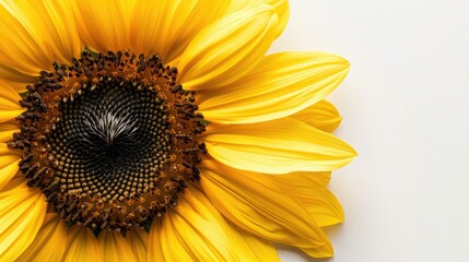 Obraz premium Close-up of sunflower petals and center on a pristine white background, emphasizing their texture.
