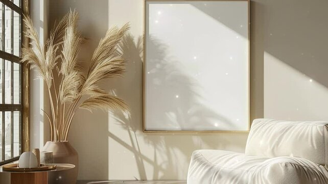 Living room interior mockup with wall poster