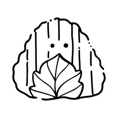 Cute cartoon food character. Cute Onigiri Outline. Funny rice with nori wrap and cute face, cartoon Japanese food mascot, onigiri sticker vector illustration