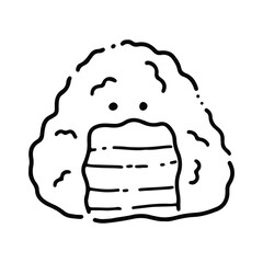 Cute cartoon food character. Cute Onigiri Outline. Funny rice with nori wrap and cute face, cartoon Japanese food mascot, onigiri sticker vector illustration