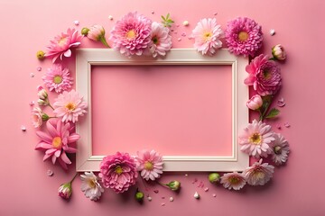 Obraz premium A frame made of pink flowers on a pink background