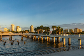 Early morning on St. Pete pier overlooking the city of St. Petersburg