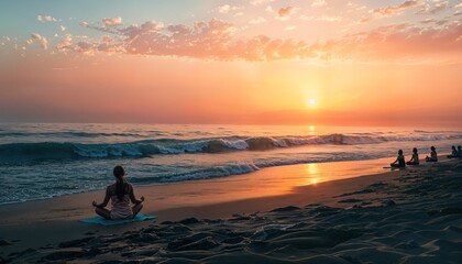 Fototapeta premium a group of people sitting on top of a sandy beach