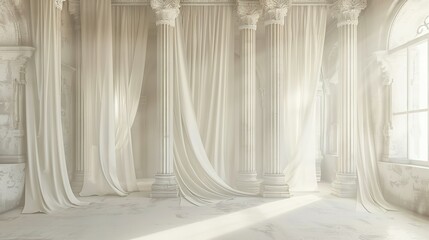 White Draped Columns in a Classic Hallway