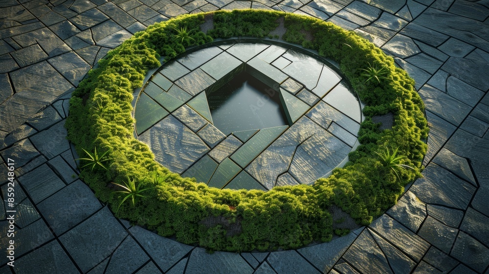 Aufkleber a patch of moss outlining a perfect circle demonstrating the intricate connection between geometric 