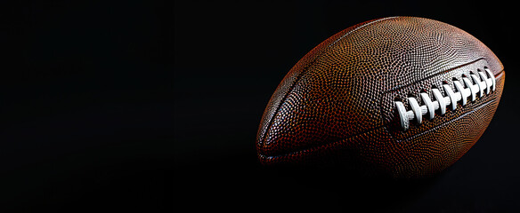 Fototapeta premium close up of an American football, isolated on a black background, with copy space