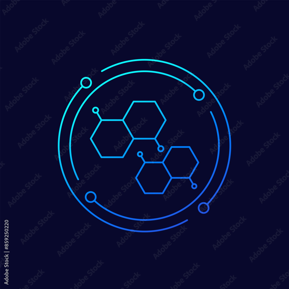 Poster graphene molecules icon, linear design