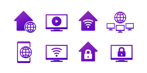 home internet, network and smart tv provider icons set