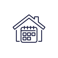 house and calendar line icon, booking schedule vector