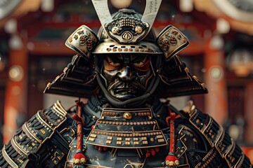 Imposing Samurai Warrior Dolls in Ornate Armor Wielding Intricate Weapons,Conveying Strength and Heroism